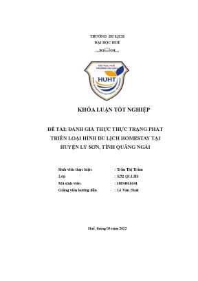 Đề tài đánh giá thực thực trạng phát triển loại hình du lịch homestay tại huyện lý sơn tỉnh quảng ngãi