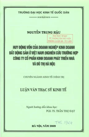 Huy động vốn của doanh nghiệp kinh doanh bất động sản ở việt nam nghiên cứu trường hợp công ty cổ phần kinh doanh phát triển nhà và đô thị hà nội