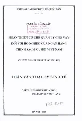Hoàn thiện cơ chế quản lý cho vay đổi với hộ nghèo của ngân hàng chính sách xã hội việt nam