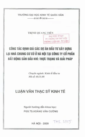 Công tác định giá các dự án đầu tư xây dựng lại nhà chung cư cũ ở hà nội tại công ty cổ phần bất động sản dầu khí thực trạng và giải pháp