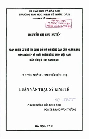 Hoàn thiện cơ chế tín dụng đối với hộ nông dân của ngân hàng nông nghiệp và phát triển nông thôn việt nam lấy ví dụ ở tỉnh nam định