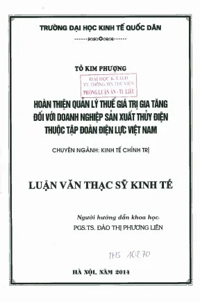 Hoàn thiện quản lý thuế giá trị gia tăng đối với doanh nghiệp sản xuất thủy điện thuộc tập đoàn điện lực việt nam