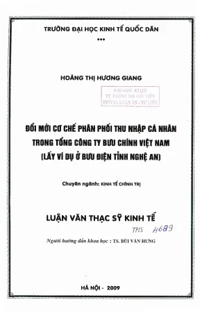 Đổi mới cơ chế phân phối thu nhập cá nhân trong tổng công ty bưu chính việt nam lấy ví dụ ở bưu điện tỉnh ngệ an