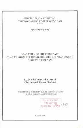 Hoàn thiện cơ chế chính sách quản lý ngoại hối trong điều kiện hội nhập kinh tế quốc tế ở việt nam