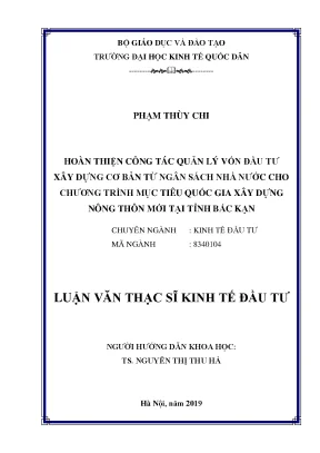 Hoàn thiện công tác quản lý vốn đầu tư xây dựng cơ bản từ ngân sách nhà nước cho chương trình mục tiêu quốc gia xây dựng nông thôn mới