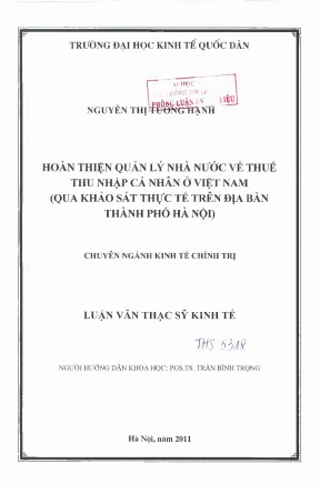 Hoàn thiện quản lý nhà nước về thuế thu nhập cá nhân ở việt nam qua khảo sát thực tế trên địa bàn thành phố hà nội