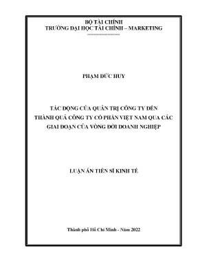 Tác động của quản trị công ty đến thành quả công ty cổ phần việt nam qua các giai đoạn của vòng đời doanh nghiệp