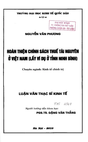 Hoàn thiện chính sách thuế tài nguyên ở việt nam lấy ví dụ ở tỉnh ninh bình
