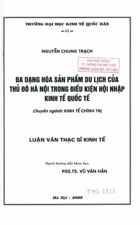 Đa dạng hoá sản phẩm du lịch của thủ đô hà nội trong điều kiện hội nhập kinh tế quốc tế