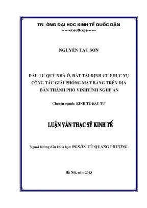 Đầu tư quỹ nhà ở đất tái định cư phục vụ công tác giải phóng mặt bằng trên địa bàn thành phố vinh tỉnh nghệ an