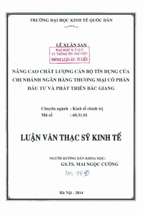 Nâng cao chất lượng cán bộ tín dụng của chi nhánh ngân hàng thương mại cổ phần đầu tư và phát triển bắc giang