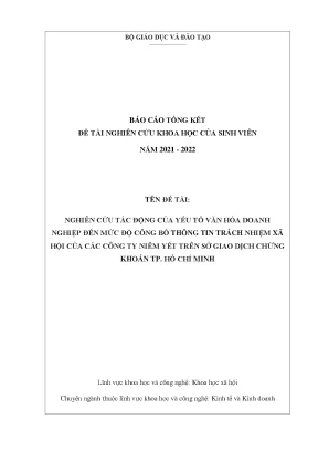 Nghiên cứu tác động của yếu tố văn hóa doanh nghiệp đến mức độ công bố thông tin trách nhiệm xã hội của các công ty niêm yết trên sở giao dịch chứng khoán tp hồ chí minh