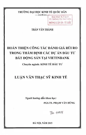 Hoàn thiện công tác đánh giá rủi ro trong thẩm định giá các dự án đầu tư bất động sản tại vietinbank