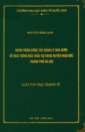 Hoàn thiện công tác quản lý nhà nước về hoạt động đấu thầu tại ubnd huyện hoài đức thành phố hà nội