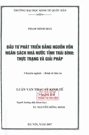 Đầu tư phát triển bằng nguồn vốn ngân sách nhà nước tỉnh thái bình thực trạng và giải pháp