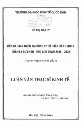 Đầu tư phát triển tại công ty cổ phần xây dựng quản lý dự án hi end giai đoạn 2006 2020