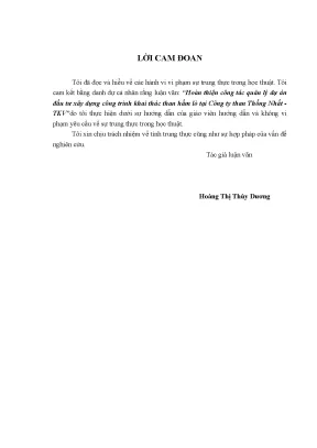 Hoàn thiện công tác quản lý dự án đầu tư xây dựng công trình khai thác than hầm lò tại công ty than thống nhất ktv