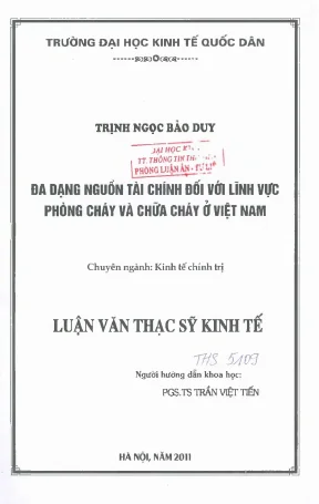 Đa dạng nguồn tài chính đối với lĩnh vực phòng cháy và chữa cháy ở việt nam