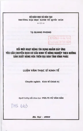 Đổi mới hoạt động tín dụng nhằm đáp ứng yêu cầu chuyển dịch cơ cấu kinh tế nông nghiệp theo hướng sản xuất hàng hoá trên địa bàn tỉnh vĩnh phúc