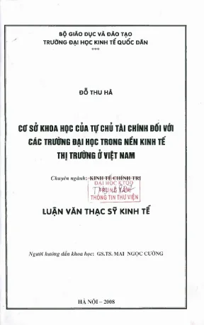 Cơ sở khoa học của tự chủ tài chính đối với các trường đại học trong nền kinh tế thị trường ở việt nam