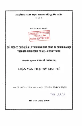 Đổi mới cơ chế quản lý tài chính của công ty cơ khí hà nội theo mô hình công ty mẹ công ty con