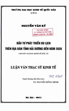 Đầu tư phát triển du lịch trên địa bàn tỉnh hải dương đến năm 2020