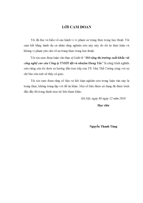 Mở rộng thị trường xuất khẩu vải công nghệ cao của công ty tnhh dệt và nhuộm hưng yên