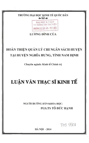 Hoàn thiện quản lý chi ngân sách huyện tại huyện nghĩa hưng tỉnh nam định