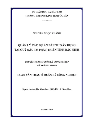 Quản lý các dự án đầu tư xây dựng tại quỹ đầu tư phát triển tỉnh bắc ninh