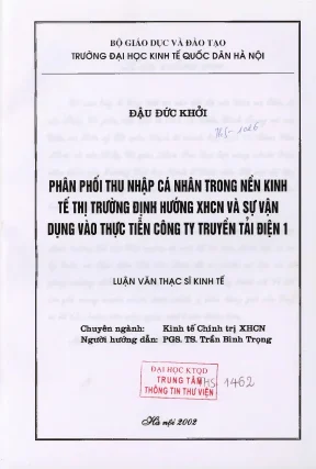 Phân phối thu nhập cá nhân trong nền kinh tế thị trường định hướng xã hội chủ nghĩa và sự vận dụng vào thực tiễn công ty truyền tải điện 1
