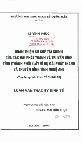Hoàn thiện cơ chế tài chính của các đài phát thanh và truyền hình tỉnh thành phố lấy ví dụ đài phát thanh và truyền hình tỉnh nghệ an