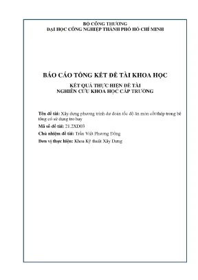 Xây dựng phương trình dự đoán tốc độ ăn mòn cốt thép trong bê tông có sử dụng tro bay