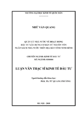 Quản lý nhà nước về hoạt động đầu tư xây dựng cơ bản từ nguồn vốn ngân sách nhà nước trên địa bàn tỉnh ninh bình