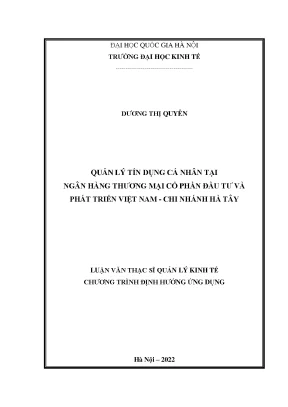 Quản lý tín dụng cá nhân tại ngân hàng tmcp đầu tư và phát triển việt nam chi nhánh hà tây