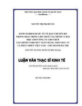 Kinh nghiệm quốc tế về hạn chế rủi ro trong hoạt động cho thuê tài chính và bài học cho công ty cho thuê tài chính tnhh mtv ngân hàng tmcp đầu tư và phát triển việt nam