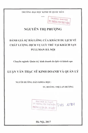 Đánh giá sự hài lòng của khách du lịch về chất lượng dịch vụ lưu trú tại khách sạn pullman hà nội
