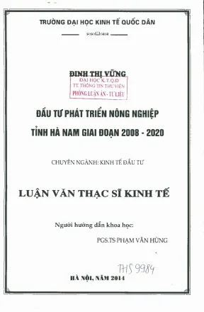 Đầu tư phát triển nông nghiệp tỉnh hà nam giai đoạn 2008 2020