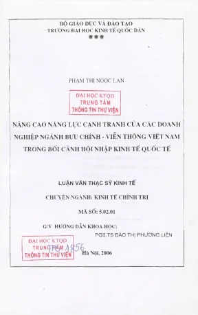 Nâng cao năng lực cạnh tranh của các doanh nghiệp ngành bưu chính viễn thông việt nam trong bối cảnh hội nhập kinh tế quốc tế
