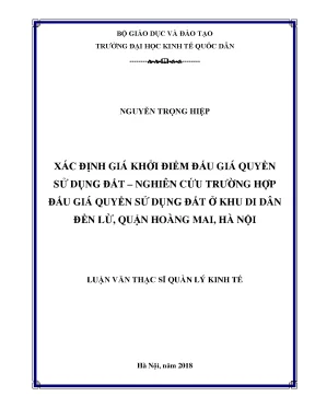 Xác định giá khởi điểm đấu giá quyền sử dụng đất nghiên cứu trường hợp đấu giá quyền sử dụng đất ở khu di dân đền lừ quận hoàng mai hà nội