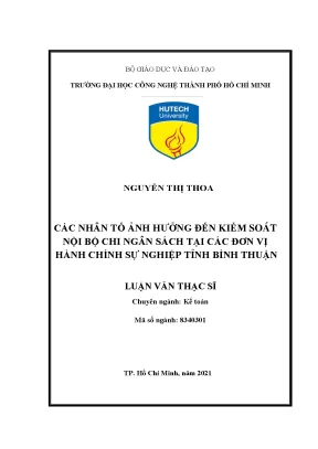 Các nhân tố ảnh hưởng đến kiểm soát nội bộ chi ngân sách tại các đơn vị hành chính sự nghiệp tỉnh bình thuận