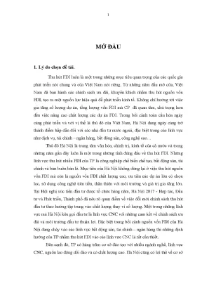 Thu hút đầu tư trực tiếp nước ngoài vào lĩnh vực công nghệ cao của thành phố hà nội
