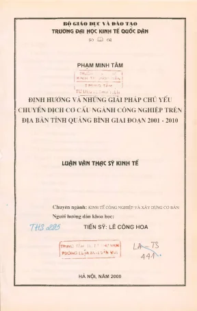 Định hướng và những giải pháp chủ yếu chuyển dịch cơ cấu ngành công nghiệp trên địa bàn tỉnh quảng bình giai đoạn 2001 2010