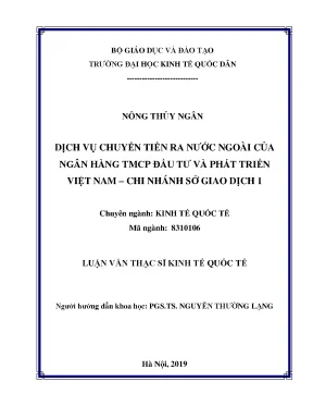 Dịch vụ chuyển tiền ra nước ngoài của ngân hàng tmcp đầu tư và phát triển việt nam chi nhánh sở giao dịch 1