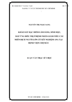 Khảo sát đặc điểm lâm sàng sinh học đáp ứng điều trị ở bệnh nhân giãm tiểu cầu miễn dịch người lớn có xét nghiệm ana tại bệnh viện chợ rẫy