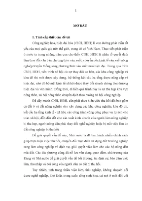 Giải quyết việc làm cho người lao động bị thu hồi đất trong quá trình công nghiệp hoá hiện đại hoá ở tỉnh hải dương