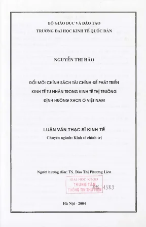 Đổi mới chính sách tài chính để phát triển kinh tế tư nhân trong kinh tế thị trường định hướng xhcn ở việt nam