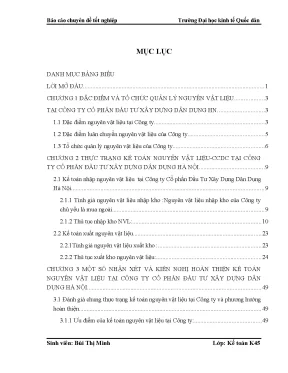 Chuyên đề thực tập hoàn thiện kế toán nguyên vật liệu công cụ dụng cụ tại công ty cổ phần đầu tư xây dựng dân dụng hà nội