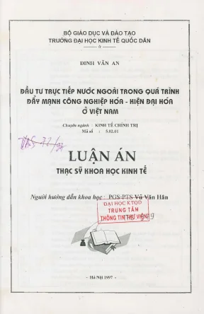 Đầu tư trực tiếp nước ngoài trong quá trình đẩy mạnh công nghiệp hoá hiện đại hoá ở việt nam