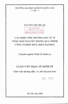 Cải thiện môi trường đầu tư ở tỉnh thái nguyên trong quá trình công nghiệp hoá hiện đại hoá