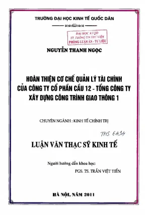 Hoàn thiện cơ chế quản lý tài chính của công ty cổ phần cầu 12 tổng công ty xây dựng công trình giao thông 1